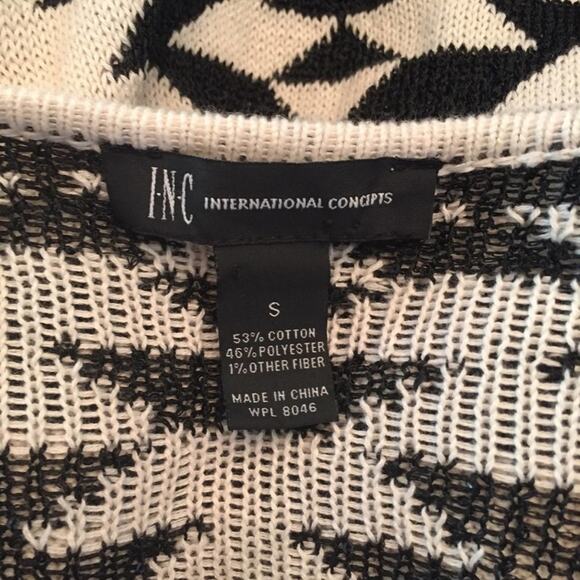 INC S cardigan black white sparkle rhombus cotton cozy - Picture 5 of 5